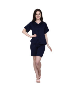 Womens Crepe Solid Short Bottom Night Suit